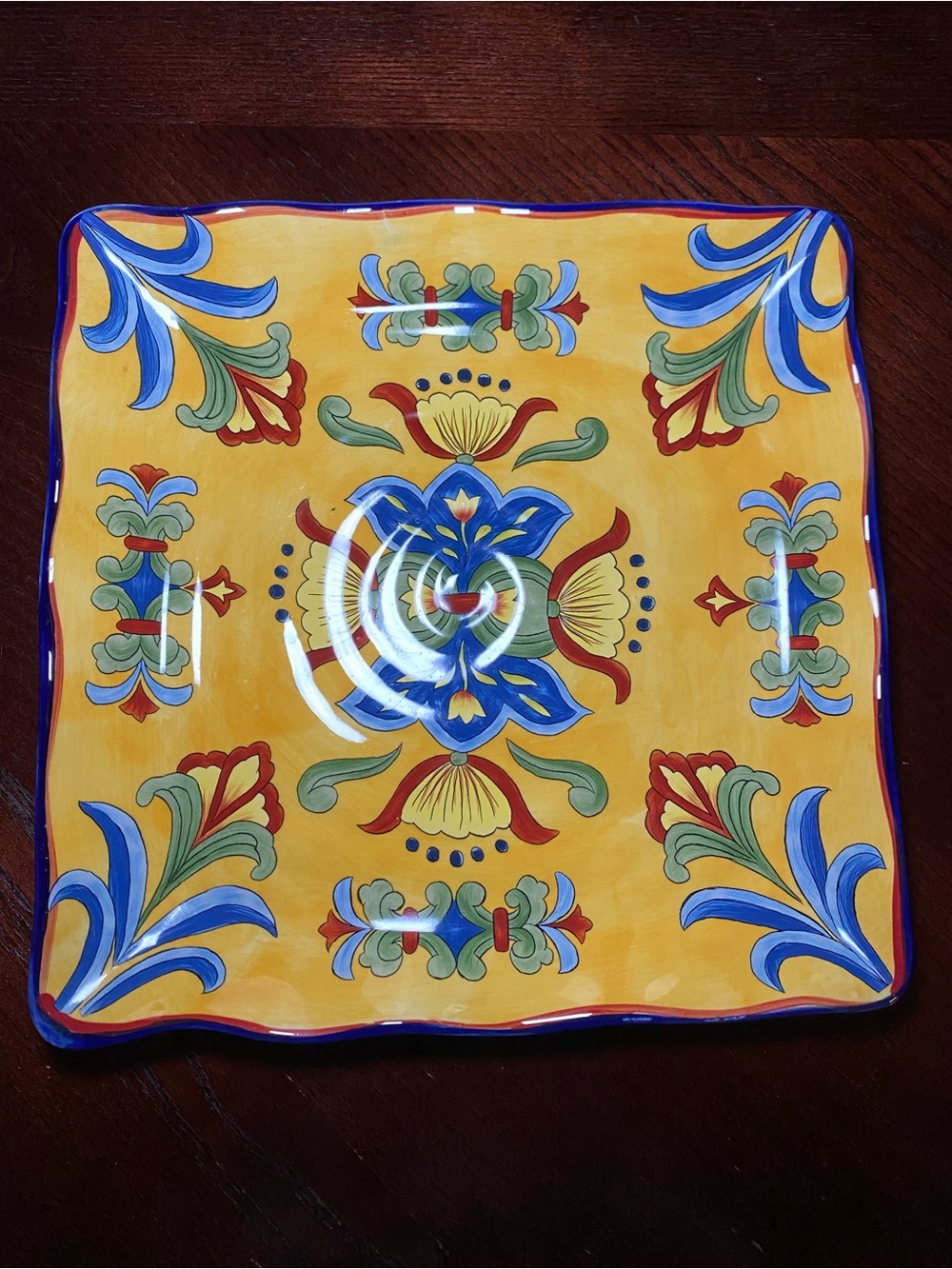 Maxcera Talavera colorful square plate yellow blue green red 11.25 inch